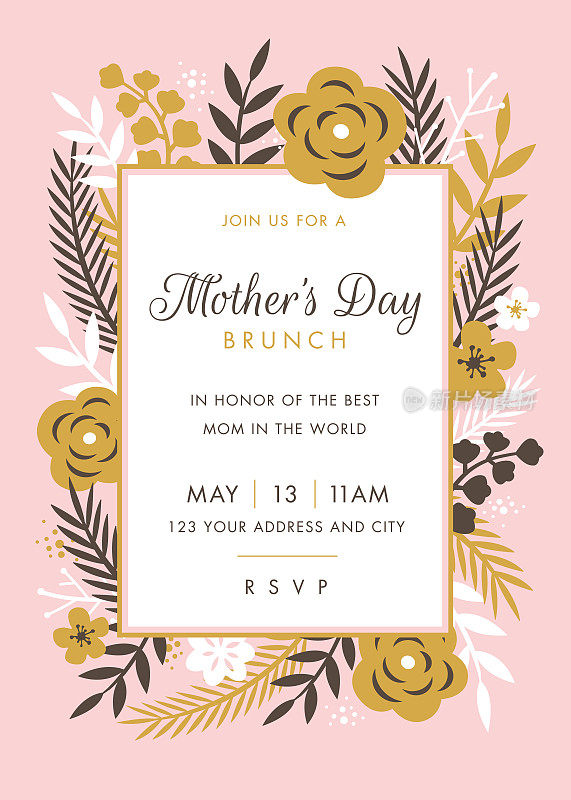 Mothers Day themed invitation design template.